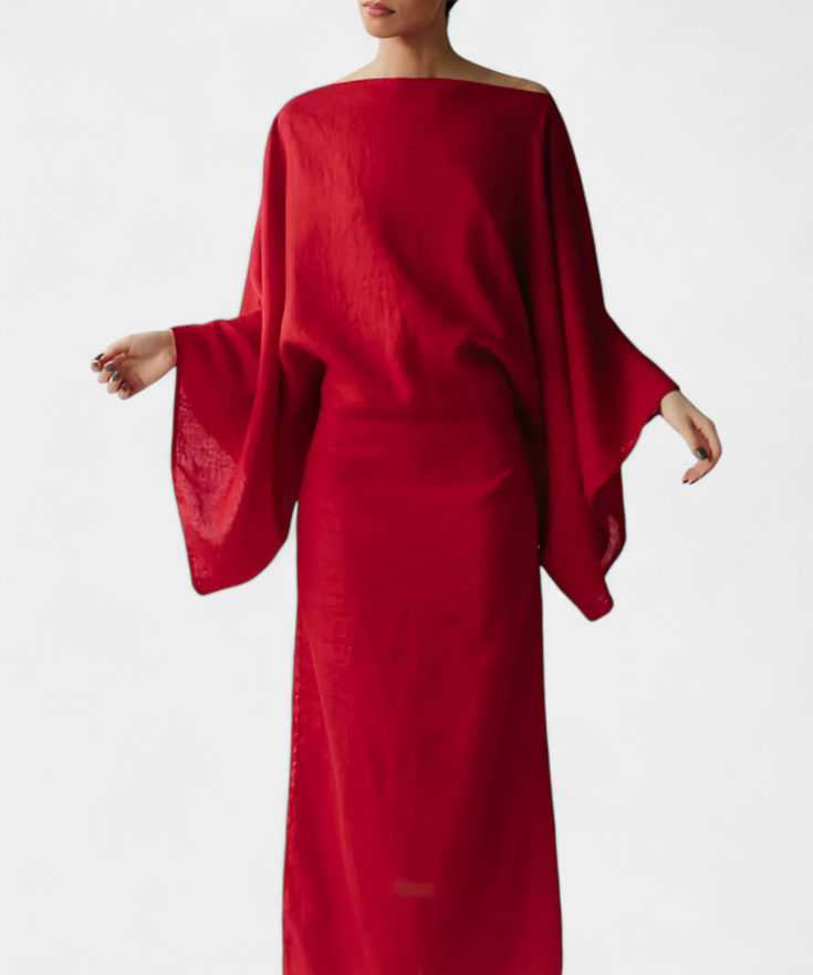 Filipa - Linu un kokvilnas kimono stila kleita ar jostu
