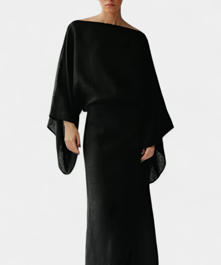 Filipa - Linu un kokvilnas kimono stila kleita ar jostu